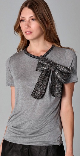 6 RED Valentino Short Sleeve Tee with Tweed Bow