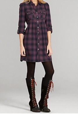 1 Tommy Hilfiger Cotton Flannel Roll Sleeve Pleated Shirt Dress