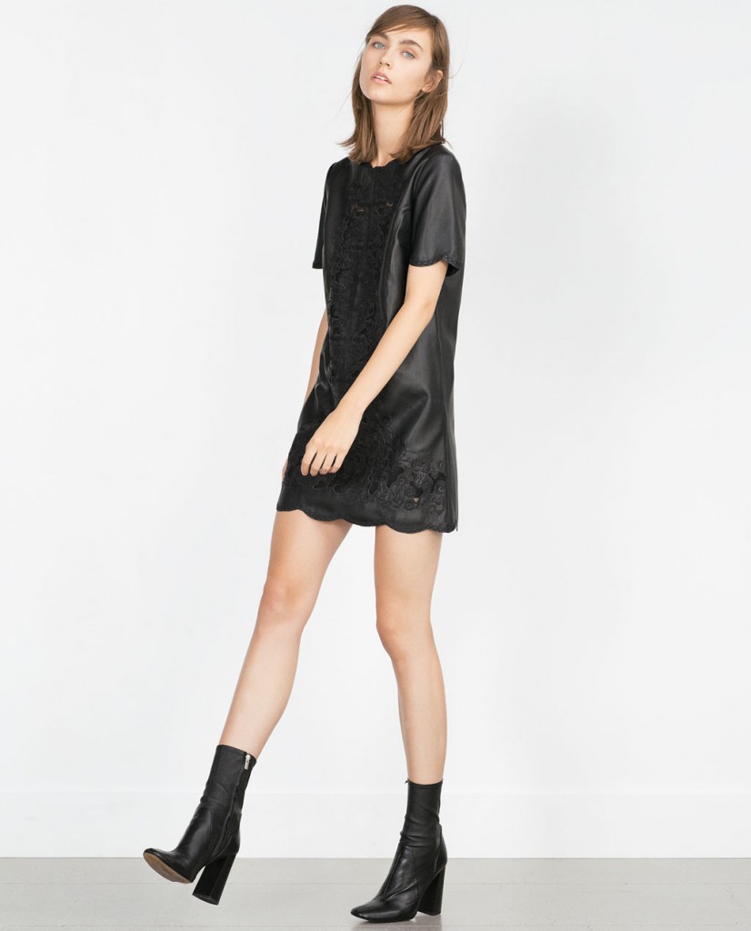 2. Zara Leather Effect Cut Work Dress