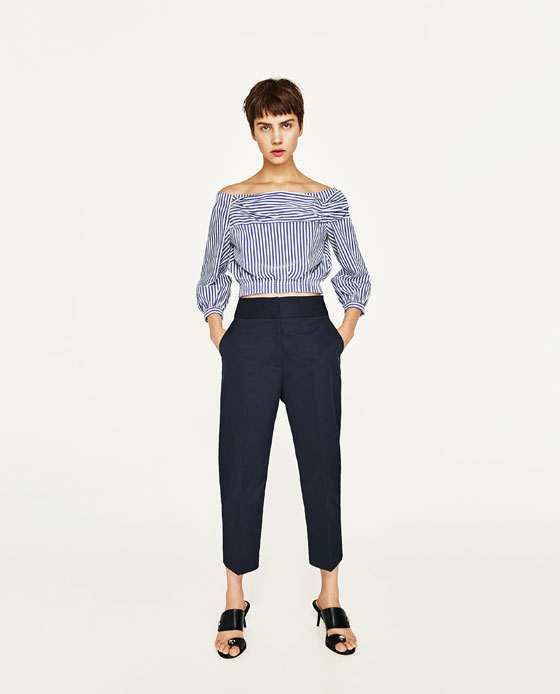 3. Off the Shoulder Stripe Shirt