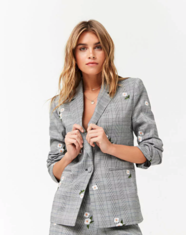 Style Nine To Five_Embroidered Spring Jackets_Forever21 Floral Embroidered Plaid Blazer