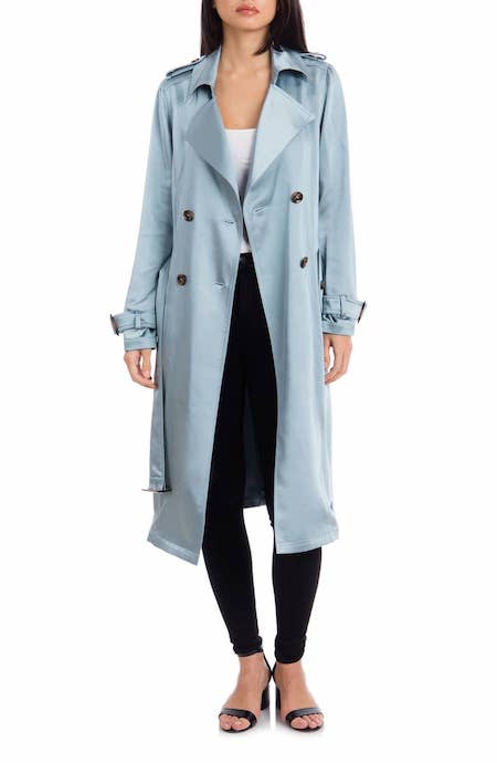 Badgley Mischka Double Breasted Satin Trench Coat